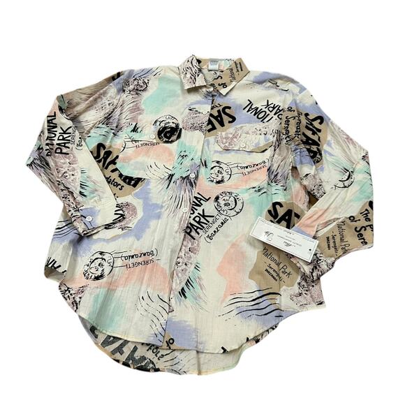 NWT Vintage 1990s Safari Big Cat Graphic Print Button Down Shirt / Oversized - - Picture 1 of 5